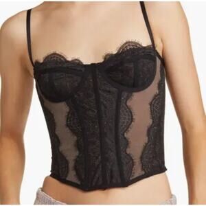 INTHEFRY Black Lace Sheer Corset Bralette Top Sheer Mesh Boned Bustier Size S